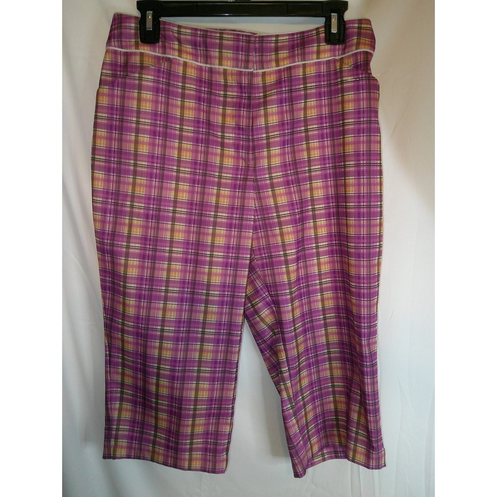 Tail White Label‎ Plaid Capri Pants Cropped Casual Purple Yellow Size 8